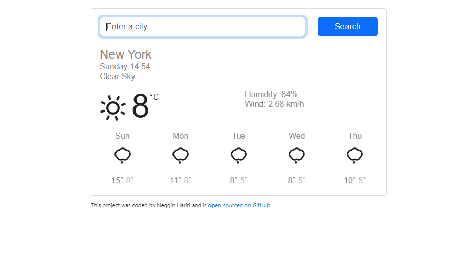 React Weather app preview